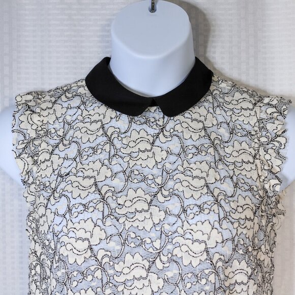 NWT Zara Woman Size L black/white lace short sleeve top w/black Peter Pan collar - Picture 4 of 11